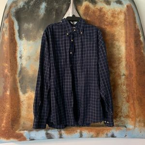 Navy blue and white button up